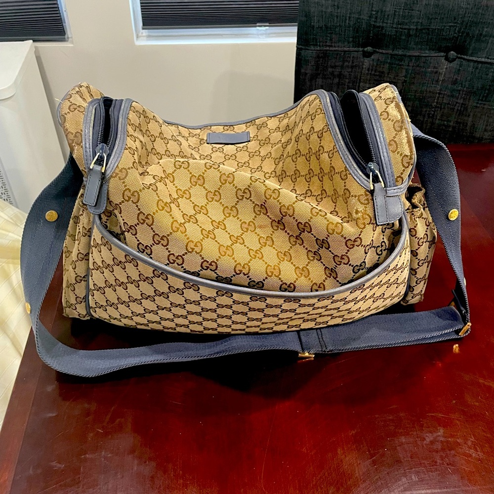 100% authentic Gucci diaper bag tan and blue